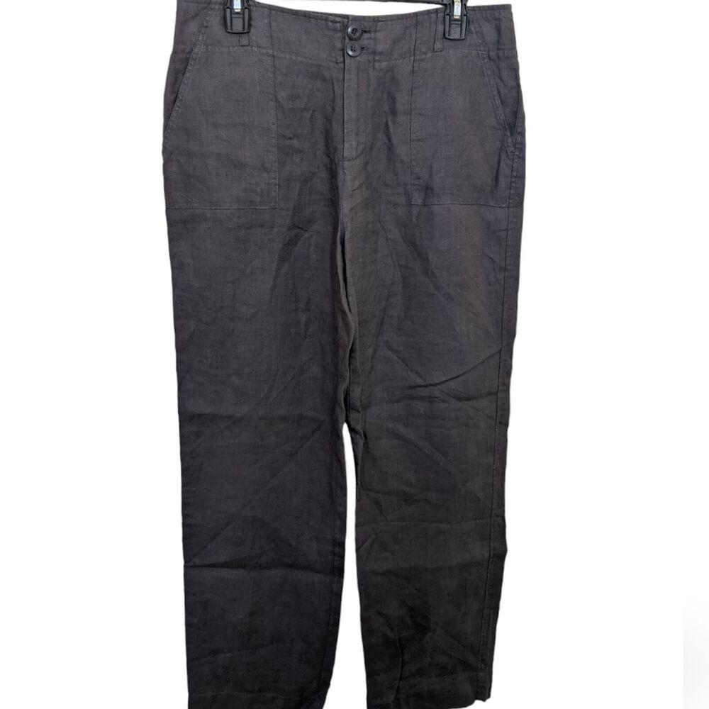 Tahari Pants Gray 100% Linen High Rise Straight Leg Coastal US Size 10